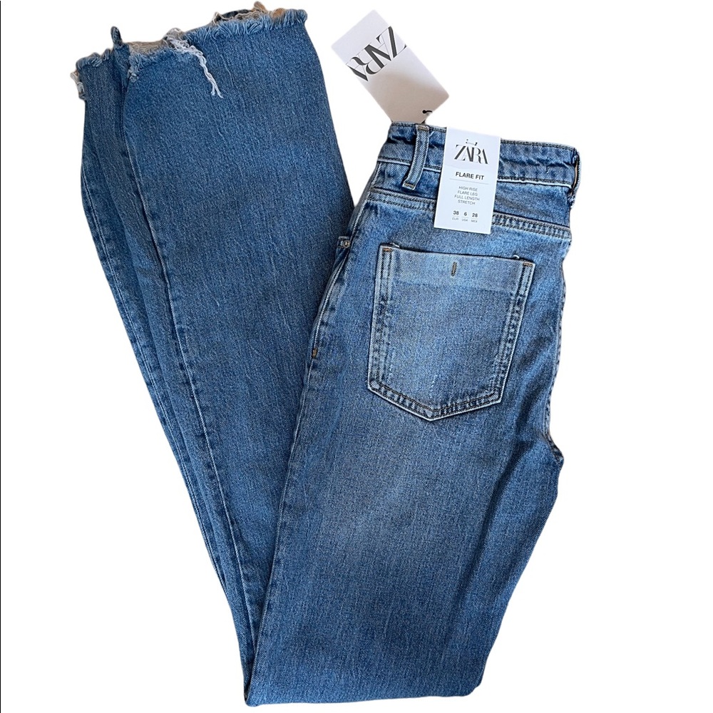 Zara High Rise Flare Ripped Jeans 6